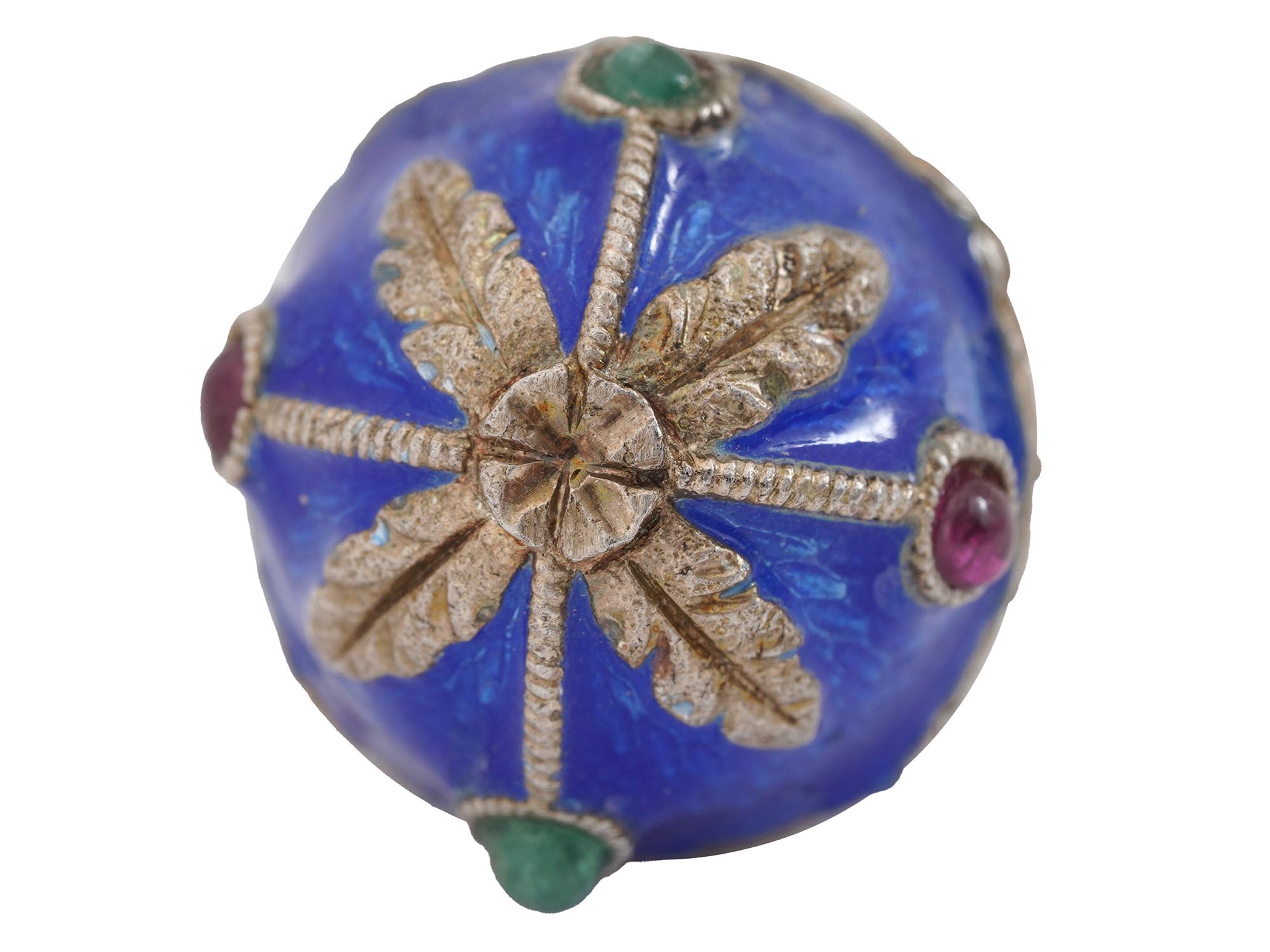 RUSSIAN SILVER ENAMEL EGG PENDANT WITH GEMSTONES PIC-2